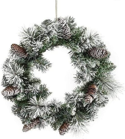 Ghirlanda innevata con pigne retro porta natalizio in PP effetto Aghi di Pino Ø 60 cm Casa e cucina/Decorazioni per interni/Addobbi e decorazioni per ricorrenze/Decorazioni natalizie/Orpelli e festoni MagiediNatale.it - Altamura, Commerciovirtuoso.it