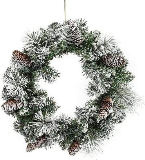 Ghirlanda innevata con pigne retro porta natalizio in PP effetto Aghi di Pino Ø 60 cm Casa e cucina/Decorazioni per interni/Addobbi e decorazioni per ricorrenze/Decorazioni natalizie/Orpelli e festoni MagiediNatale.it - Altamura, Commerciovirtuoso.it