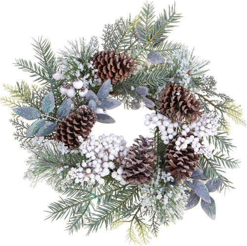 Ghirlanda innevata retro porta natalizia decorato con bacche e pigne Ø 36 cm Casa e cucina/Decorazioni per interni/Addobbi e decorazioni per ricorrenze/Decorazioni natalizie/Orpelli e festoni MagiediNatale.it - Altamura, Commerciovirtuoso.it