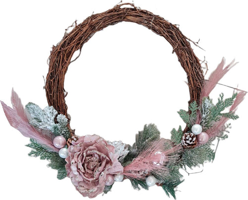 Ghirlanda natalizia con rosa per decorazione interno Ø 40 cm Casa e cucina/Decorazioni per interni/Addobbi e decorazioni per ricorrenze/Decorazioni natalizie/Orpelli e festoni MagiediNatale.it - Altamura, Commerciovirtuoso.it