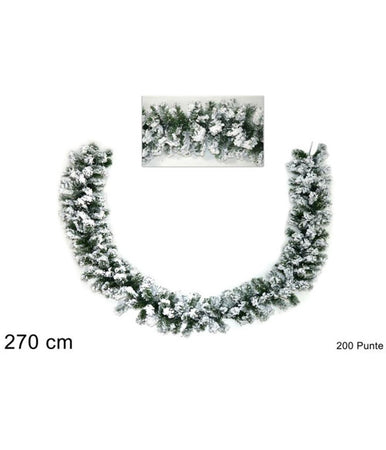 Ghirlanda Natalizia Innevata Albero Natale Decorazioni Natalizie 270cm 200 Punte