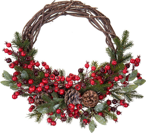 Ghirlanda retro porta natalizia decorato con bacche e pigne Ø 46 cm Casa e cucina/Decorazioni per interni/Addobbi e decorazioni per ricorrenze/Decorazioni natalizie/Orpelli e festoni MagiediNatale.it - Altamura, Commerciovirtuoso.it