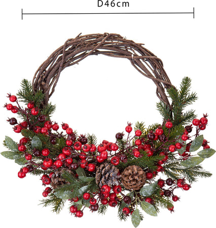 Ghirlanda retro porta natalizia decorato con bacche e pigne Ø 46 cm Casa e cucina/Decorazioni per interni/Addobbi e decorazioni per ricorrenze/Decorazioni natalizie/Orpelli e festoni MagiediNatale.it - Altamura, Commerciovirtuoso.it