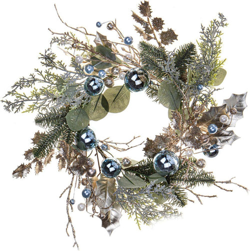 Ghirlanda retro porta natalizia decorato con bacche e sfere azzurre Ø 48 cm Casa e cucina/Decorazioni per interni/Addobbi e decorazioni per ricorrenze/Decorazioni natalizie/Orpelli e festoni MagiediNatale.it - Altamura, Commerciovirtuoso.it