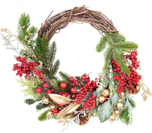 Ghirlanda retro porta natalizia decorato con bacche oro e pigne Ø 46 cm Casa e cucina/Decorazioni per interni/Addobbi e decorazioni per ricorrenze/Decorazioni natalizie/Orpelli e festoni MagiediNatale.it - Altamura, Commerciovirtuoso.it