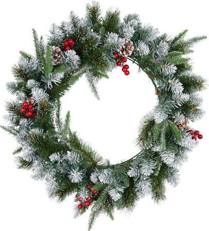 Ghirlanda tonda con luci a led corona dietro porta con bacche e pigne Ø 60 cm﻿ Casa e cucina/Decorazioni per interni/Addobbi e decorazioni per ricorrenze/Decorazioni natalizie/Orpelli e festoni MagiediNatale.it - Altamura, Commerciovirtuoso.it