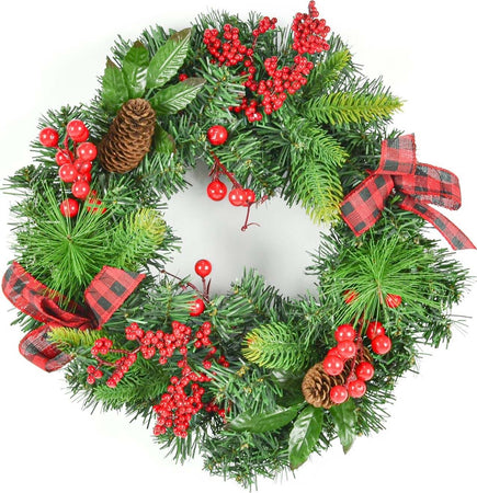 Ghirlanda tonda corona dietro porta con bacche, pigne e fiocchi PE effetto Real Touch Ø 40 cm Casa e cucina/Decorazioni per interni/Addobbi e decorazioni per ricorrenze/Decorazioni natalizie/Orpelli e festoni MagiediNatale.it - Altamura, Commerciovirtuoso.it