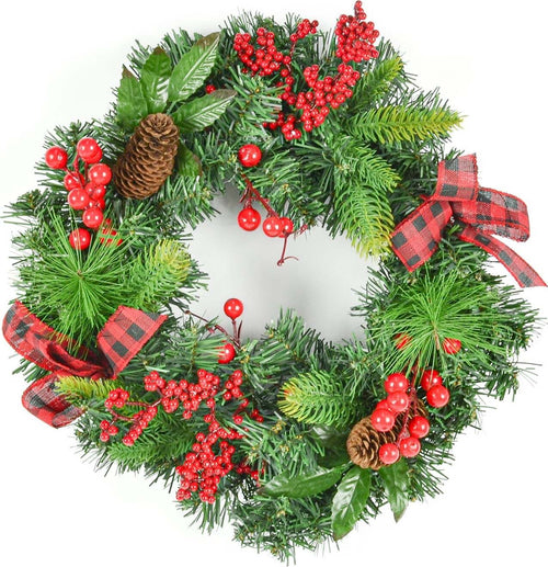 Ghirlanda tonda corona dietro porta con bacche, pigne e fiocchi PE effetto Real Touch Ø 40 cm Casa e cucina/Decorazioni per interni/Addobbi e decorazioni per ricorrenze/Decorazioni natalizie/Orpelli e festoni MagiediNatale.it - Altamura, Commerciovirtuoso.it