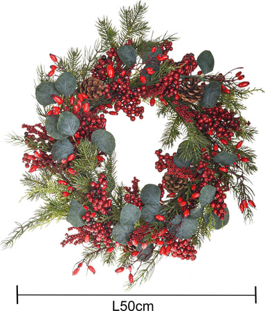Ghirlanda tonda corona dietro porta con pigne e bacche in PE effetto Real Touch Ø 50 cm Casa e cucina/Decorazioni per interni/Addobbi e decorazioni per ricorrenze/Decorazioni natalizie/Orpelli e festoni MagiediNatale.it - Altamura, Commerciovirtuoso.it