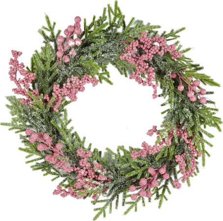 Ghirlanda tonda corona dietro porta innevata con bacche rosa Ø 50 cm Casa e cucina/Decorazioni per interni/Addobbi e decorazioni per ricorrenze/Decorazioni natalizie/Orpelli e festoni MagiediNatale.it - Altamura, Commerciovirtuoso.it