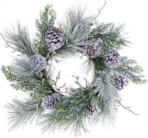 Ghirlanda tonda corona dietro porta innevato con pigne in PP effetto Aghi Casa e cucina/Decorazioni per interni/Addobbi e decorazioni per ricorrenze/Decorazioni natalizie/Orpelli e festoni MagiediNatale.it - Altamura, Commerciovirtuoso.it