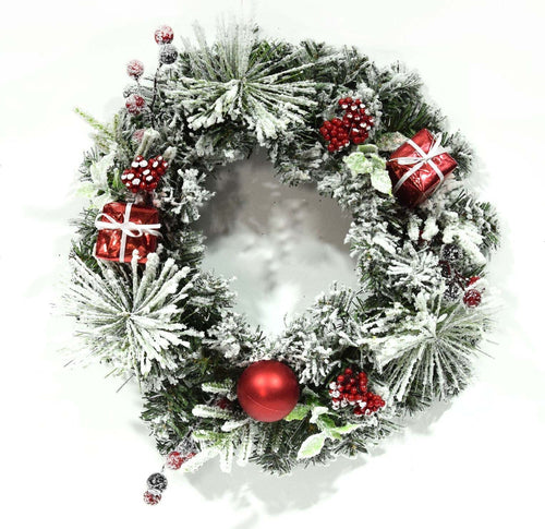 Ghirlanda tonda innevata corona dietro porta con bacche e palline Casa e cucina/Decorazioni per interni/Addobbi e decorazioni per ricorrenze/Decorazioni natalizie/Orpelli e festoni MagiediNatale.it - Altamura, Commerciovirtuoso.it