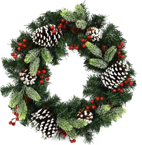 Ghirlanda tonda innevata corona dietro porta con bacche e pigne Ø 56 cm﻿ Casa e cucina/Decorazioni per interni/Addobbi e decorazioni per ricorrenze/Decorazioni natalizie/Orpelli e festoni MagiediNatale.it - Altamura, Commerciovirtuoso.it