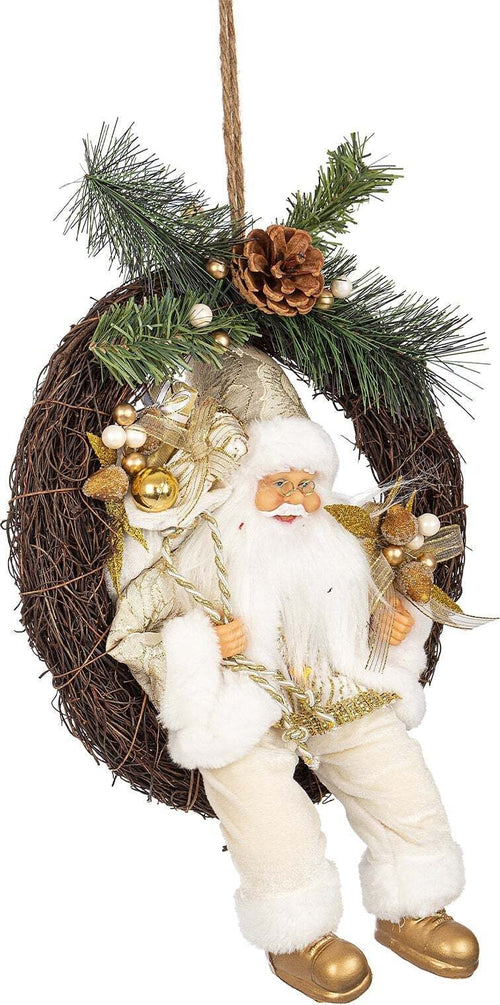 Ghirlanda tonda natalizia con Babbo Natale color Champagne dietro porta decorazione Natalizia Casa e cucina/Decorazioni per interni/Addobbi e decorazioni per ricorrenze/Decorazioni natalizie/Orpelli e festoni MagiediNatale.it - Altamura, Commerciovirtuoso.it