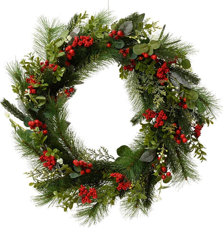 Ghirlanda tonda natalizia con bacche dietro porta Casa e cucina/Decorazioni per interni/Addobbi e decorazioni per ricorrenze/Decorazioni natalizie/Orpelli e festoni MagiediNatale.it - Altamura, Commerciovirtuoso.it