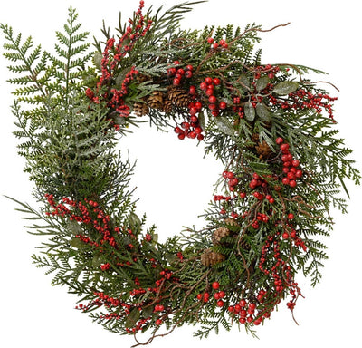 Ghirlanda tonda natalizia con bacche rosse dietro porta 50 cm Casa e cucina/Decorazioni per interni/Addobbi e decorazioni per ricorrenze/Decorazioni natalizie/Orpelli e festoni MagiediNatale.it - Altamura, Commerciovirtuoso.it