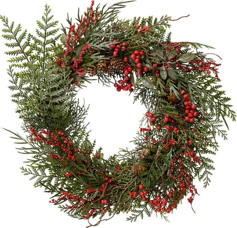 Ghirlanda tonda natalizia con bacche rosse dietro porta 50 cm Casa e cucina/Decorazioni per interni/Addobbi e decorazioni per ricorrenze/Decorazioni natalizie/Orpelli e festoni MagiediNatale.it - Altamura, Commerciovirtuoso.it