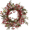 Ghirlanda-tonda-natalizia-con-bacche-rosse,-dietro-porta-da-64-cm