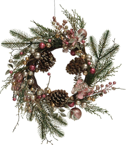 Ghirlanda tonda natalizia con palline e pigne color Rosa, dietro porta da 45 cm Casa e cucina/Decorazioni per interni/Addobbi e decorazioni per ricorrenze/Decorazioni natalizie/Orpelli e festoni MagiediNatale.it - Altamura, Commerciovirtuoso.it