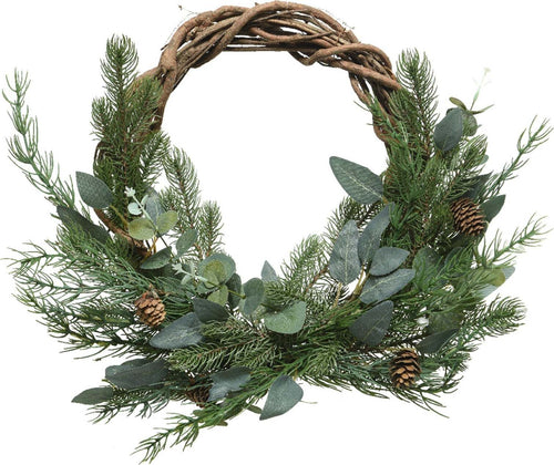 Ghirlanda tonda natalizia con pigne e eucalipto dietro porta 40 cm Casa e cucina/Decorazioni per interni/Addobbi e decorazioni per ricorrenze/Decorazioni natalizie/Orpelli e festoni MagiediNatale.it - Altamura, Commerciovirtuoso.it