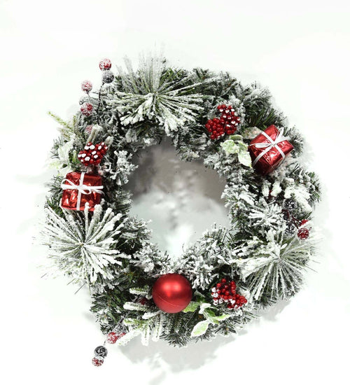 Ghirlanda tonda natalizia innevata dietro porta decorazione natalizia Ø 30 cm Casa e cucina/Decorazioni per interni/Addobbi e decorazioni per ricorrenze/Decorazioni natalizie/Orpelli e festoni MagiediNatale.it - Altamura, Commerciovirtuoso.it