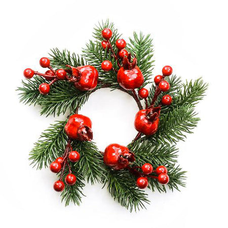 Grirocandela di natale con bacche rosse per decorazioni natalizie