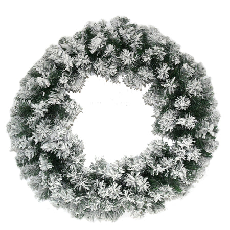 Ghirlanda tonda corona dietro porta innevato in PVC + Flock