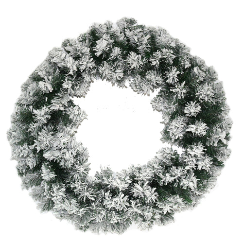 Ghirlanda tonda corona dietro porta innevato in PVC + Flock