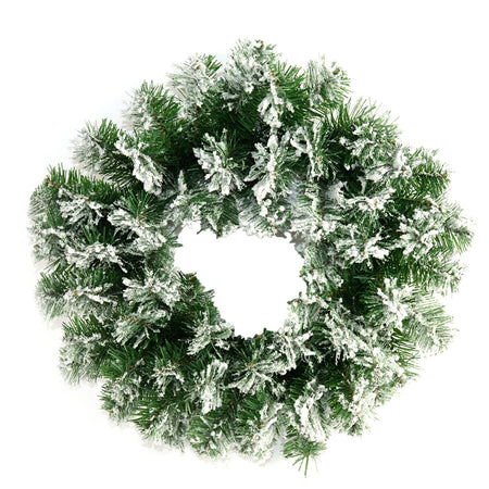 Ghirlanda tonda corona dietro porta innevato in PVC + Flock