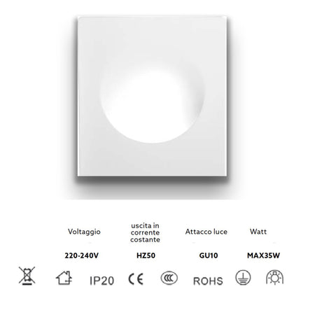 *STOCK* Portafaretto In Gesso Ceramico ad incasso GHOST 250x210x50mm foro 10cm 40W GU10 IP20