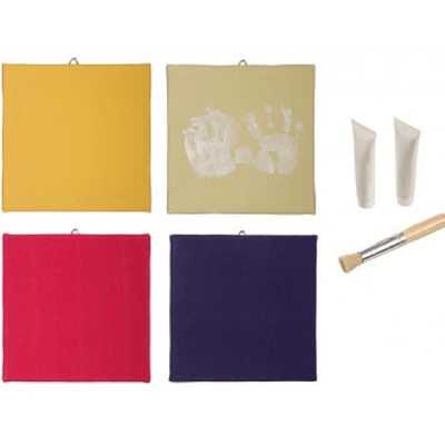 Set4 tele per impronte, tele per pittura, 2 tubetti di colore, bianco e argento