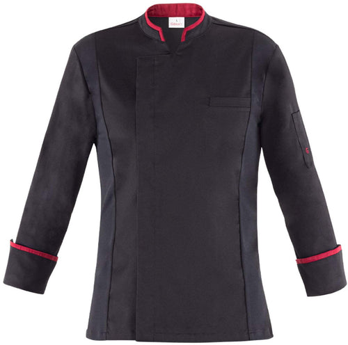 Giacca Alec Nero Giacca Cuoco con Inserti Rossi Elastcizzata