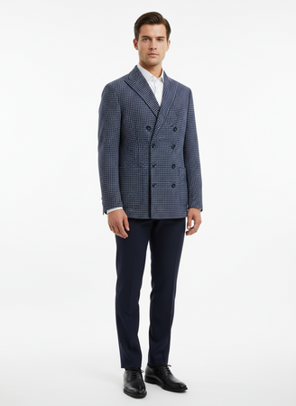 Giacca uomo THE GIGI - Doppio petto - Quadri piccoli Blu/bianco