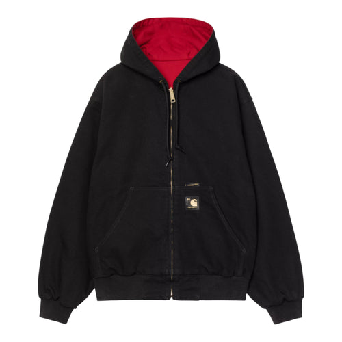 CARHARTT WIP giacca carhartt wip 5o years anniversary og active jacket canvas - black / usa red rinsed da uomo