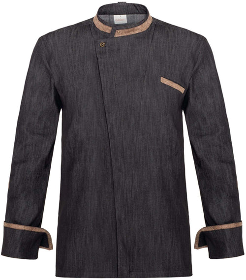 Giacca Chef Ulisse Jeans Scuro Elasticizzata Giacca Cuoco inserti in Pelle Giacca Barchef