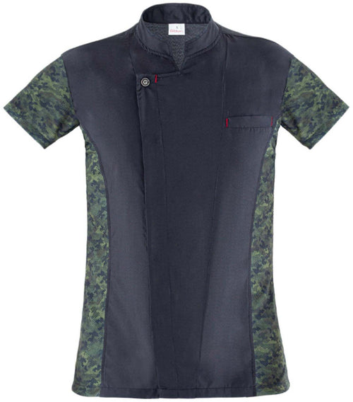 Giacca Cuoco Sylvester Nero Pixel Mimetico Manica Corta Leggera Giacca Cuoco Microfibra