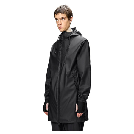 RAINS giacca rains unisex antipioggia long storm breaker w3 - black da uomo