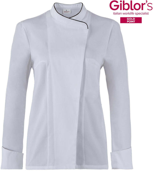 Giacca Rose Bianco Giacca Cuoca Maniche Lunghe con Profilo