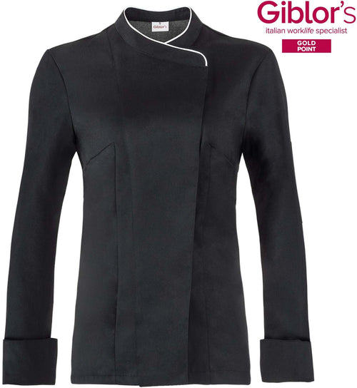 Giacca Rose Nero Giacca Cuoca Maniche Lunghe con Profilo