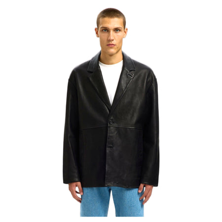 SELECTED HOMME giacca selected homme grain leather hybrid blazer - black da uomo