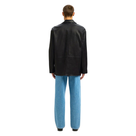 SELECTED HOMME giacca selected homme grain leather hybrid blazer - black da uomo
