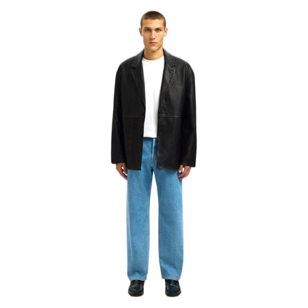 SELECTED HOMME giacca selected homme grain leather hybrid blazer - black da uomo