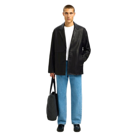 SELECTED HOMME giacca selected homme grain leather hybrid blazer - black da uomo