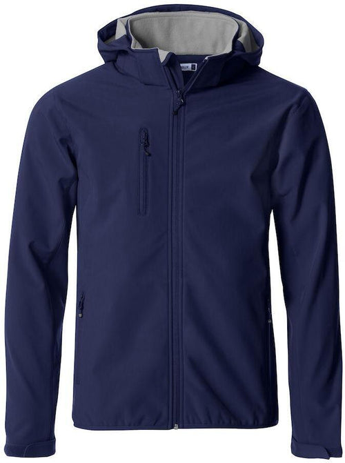 Giacca Softshell Blu Navy Taglia XL Clique Basic con Cappuccio Giacca Antivento da Lavoro Tempo Libero Impermeabile
