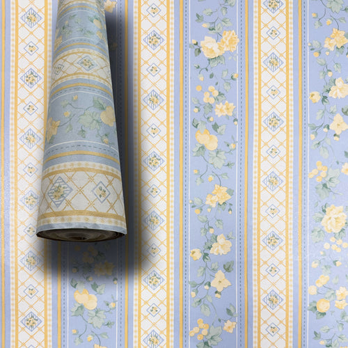 SUPER STOCK €0,56 al mq  - Rotolo da 5,2mq (10x0,52mt) di Carta da Parati vinilica Top Quality lavabile GIALLO E AZZURRO - Eternal Parquet