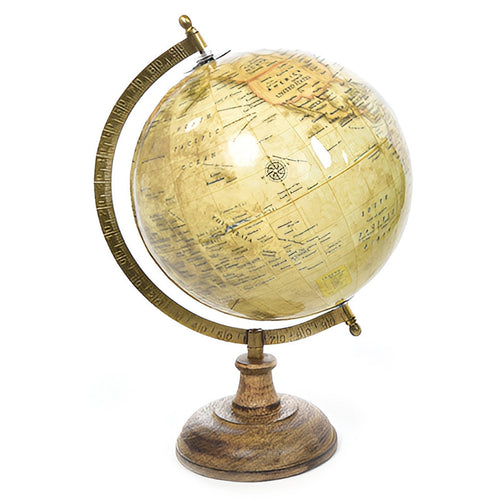 Mappamondo con base in legno, decorazione per interno
