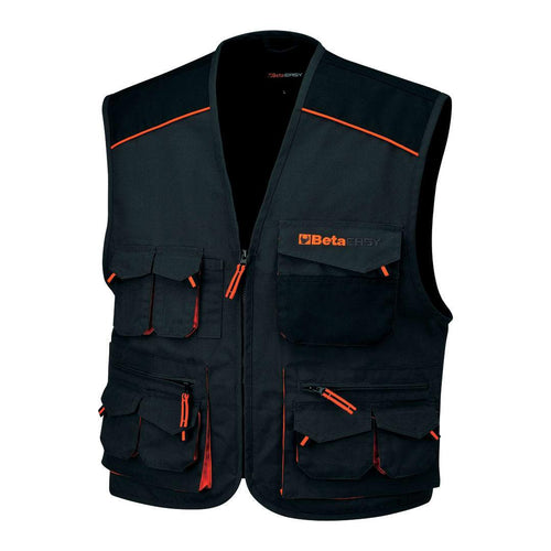 Gilet da lavoro 7907E in Canvas grigio scuro smanicato con chiusura a zip