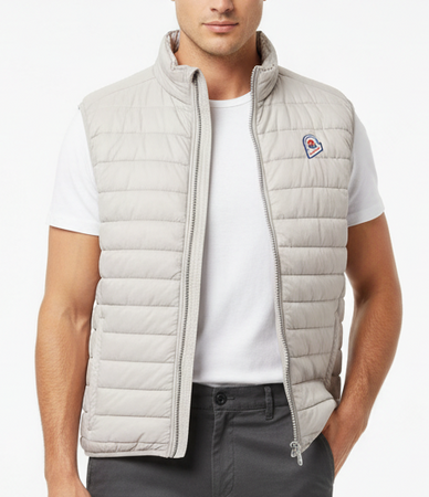 Smanicato uomo Invicta - Gilet Piumino ICON con Cappuccio - Beige con Interno Denim
