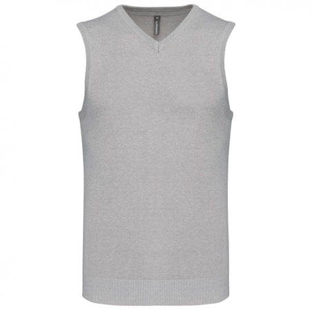 Gilet Scollo a V Grigio Melange Maglione Smanicato Misto Cotone