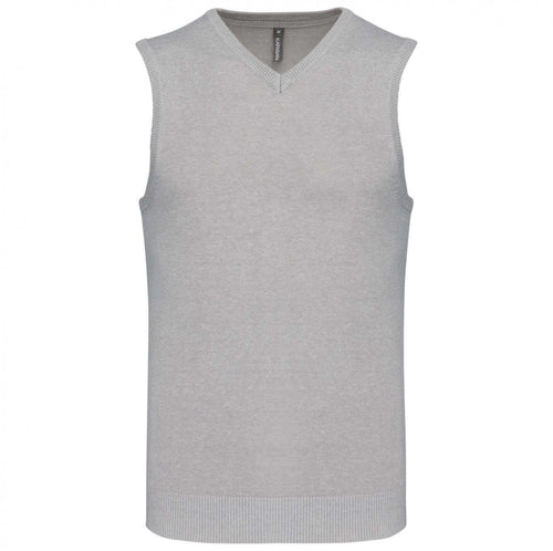Gilet Scollo a V Grigio Melange Maglione Smanicato Misto Cotone
